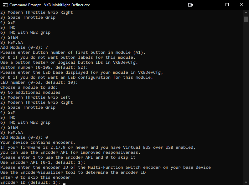Encoder ID prompt.